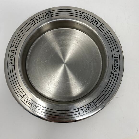 Bar tray and wine coaster “Cheers” in 6 languages silver chrome Home cocktail - Picture 2 of 6